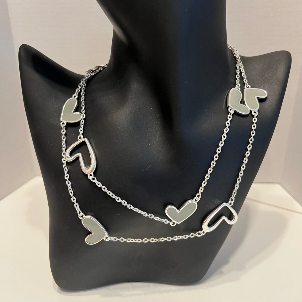 Gray & Silver Hearts on Silver‎ Chain Necklace (NEW & CUTE!)